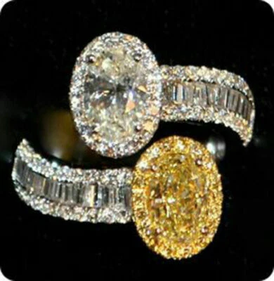 Anel de festa de coquetel inspirado em prata esterlina 925 baguete oval feminina 925 joias - Imagem 1 de 4