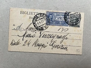 C) Intero postale B19 mill 25 + £1,25 espresso Gorizia 1927 per città - Picture 1 of 2