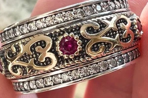 Genuine Ruby Diamond Band SOLID 14K Gold and SOLID 925 Ring wide 8.5 wide Ring - Picture 1 of 13