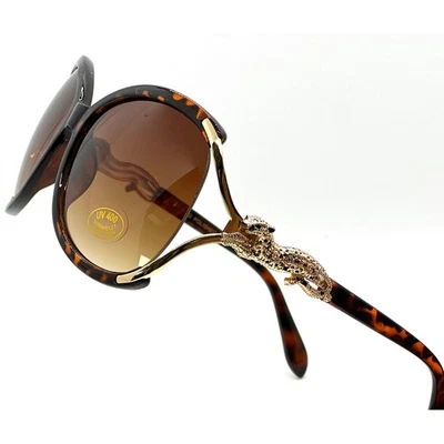 Óculos de sol leopardo tartaruga marrom dourado estampa animal tamanho grande estilo designer novo - Imagem 1 de 4