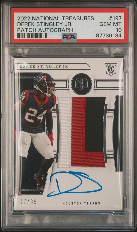 2022 National Treasures Derek Stingley JR. #197 Rookie Patch Auto 17/99 PSA 10 - Image 1 of 2
