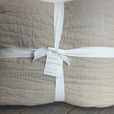 POTTERY BARN BELGIAN FLAX LINEN HANDCRAFTED QUILT, FULL/QUEEN ~ FLAX - Image 1 of 4