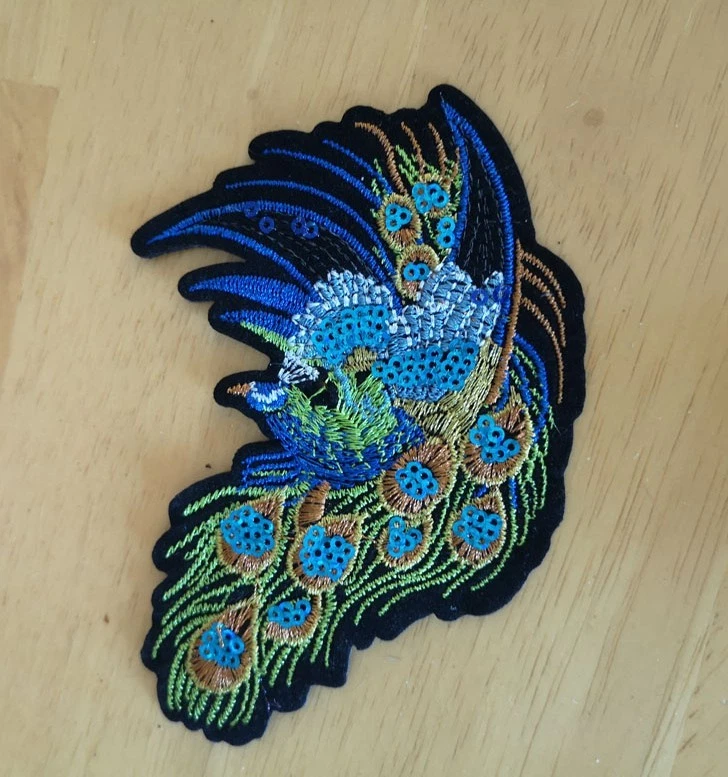 Peacock Sew-On Patch | Embroidered and Sequined Size 3.5" x 5" - Image 1 of 1
