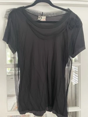 Top Lanvin Roseta Adornado Negro Gasa Talla Pequeña Manga Corta Nuevo sin Etiquetas Foto 1 de 4