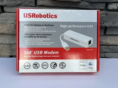 US Robotics 56K USB Modem USB 56 Kbps V.92 High Performance Dialup Fax Internet - Image 1 of 4