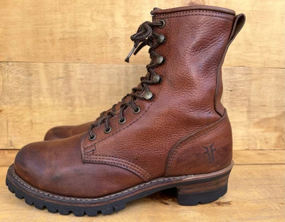 Botas Frye Logger para Mujer 7 Marrón Lug Combat Con Cordones Suela Vibram Foto 1 de 4
