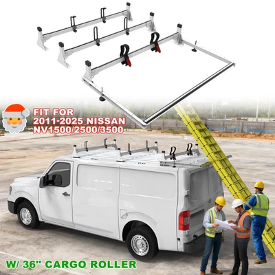 Baca de techo de 3 barras para rodillos Nissan NV1500/2500/3500 2011-ON 36"", regalo de Navidad Foto 1 de 4