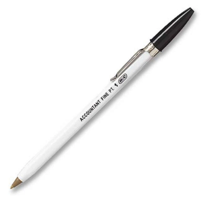 Bic Corp Ballpoint Pen Accountant Fine Pt Black Ink Silver Clip White Body 1 pen - Image 1 of 1