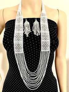 Conjunto de pendientes artesanales de perlas de semillas joyería de boda africana - Imagen 1 de 8