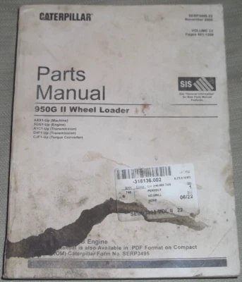 CAT CATERPILLAR 950G II WHEEL LOADER PARTS MANUAL BOOK S/N AXX VOL 2 - Image 1 of 4