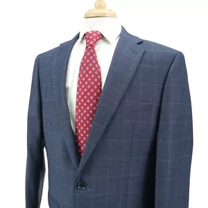 Calvin Klein Slim Fit Medium Blue Stretch Wool Check Blazer Sport Jacket 44L - Picture 1 of 16