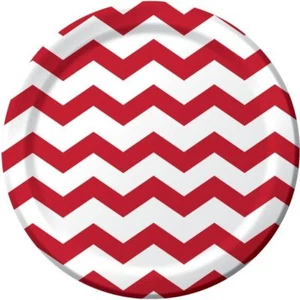 Chevron & Dots Red 9 Inch Paper Plates 8 Per Pack Tableware Party Decorations - Picture 1 of 1