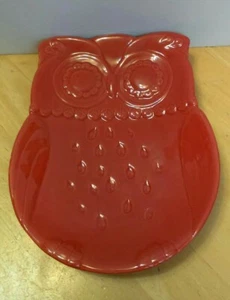 Gourmet Decorative Owl Fall Autumn Red Serving Platter Desert Dish Tray 8.5" - Picture 1 of 7