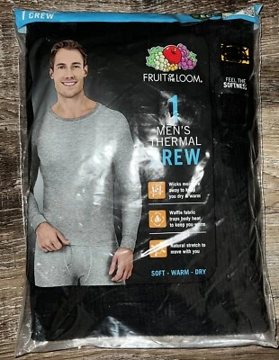 Fruit of the Loom ~ Thermal Top Shirt Base Layer Long John Black Waffle ~ M - Image 1 of 3