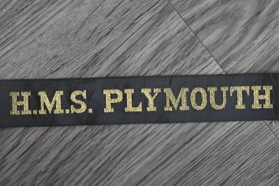 Royal Navy Cap Tally Ribbon - H.M.S. Plymouth - Rothesay Class Frigate - Image 1 of 3