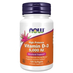 NOW FOODS Vitamin D-3 5000 IU 120 Softgels - Picture 1 of 7
