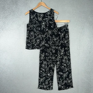 Vintage Josephine Chaus Silk Outfit Pants Set Womens 4 Floral Cropped Matching - Picture 1 of 24