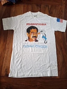 Vintage 90s Iraqnophobia Saddam Hussein Desert Storm Bul T-Shirt Graphic M - Picture 1 of 3