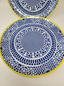 Cynthia Rowley Melamine Plate - Dinner / Luncheon - Blue / Yellow And White. New - Picture 1 of 9