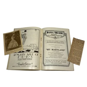 Vtg Playbill 1927 My Maryland Hanna Theatre Cleveland Ohio Newspaper Clippings 2 - Picture 1 of 2