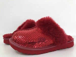NIB UGG COZY II Gel Hearts Slipper Slide UGGPlush Wool Cuff Red Youth US 2 New - Picture 1 of 17