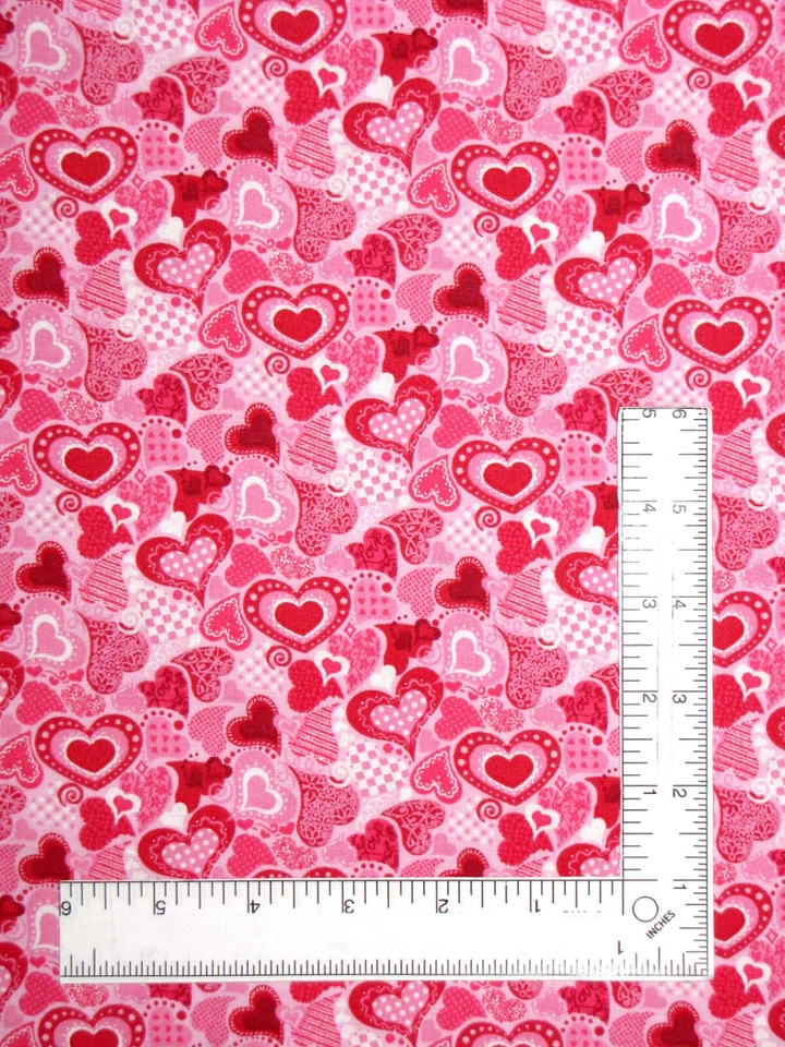 Valentine's Day Hearts Fabric By The Yard Pink Red Cotton by Fabric Traditions - Image 1 of 1