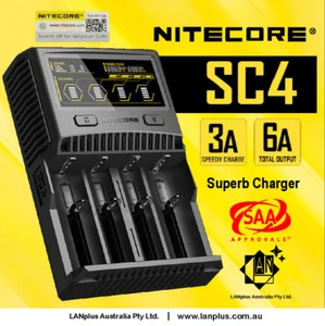 Nitecor SC4 3A 6A 4 Slot Super Battery Charger 4 lithium 16340 0 26650 C D - Picture 1 of 9