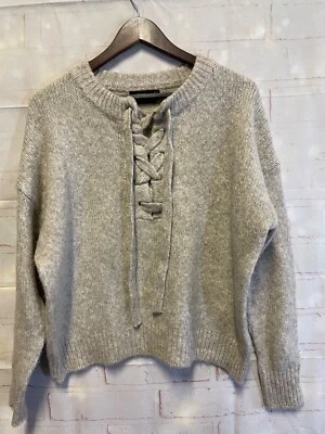 Suéter ZARA Tejido Blanco Tostado Cordón Corbata Cierre Frontal Talla Pequeña Foto 1 de 4