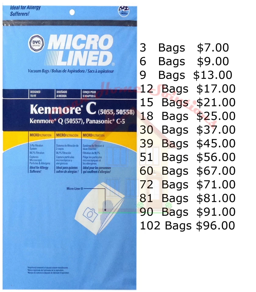 KENMORE CANISTER VACUUM CLEANER BAGS TYPE C FOR MODELS 5055, 50557, & 50588 - Image 1 of 1