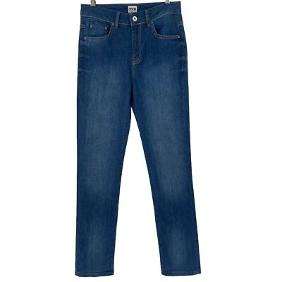 Pantalones de mezclilla de tiro alto ajustados rectos lavado medio de ASOS nuevos con etiquetas para mujer EE. UU. 8 Foto 1 de 4