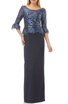 JS Collections Embroidered Mesh Peplum Gown, Ballet neck, Lined Size 4, $318 NWT - Image 1 of 4