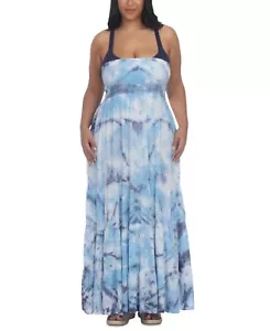 MSRP $62 Raviya Plus Size Strapless Tie-Dyed Maxi Dress Cover-Up Aqua Size 2X - Picture 1 of 1
