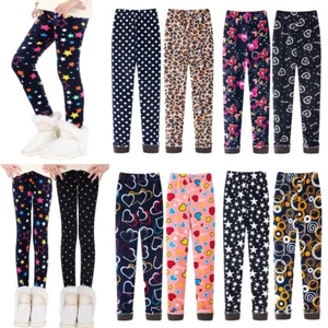 2PCS Girls Velvet Leggings Thick Warm Pant Printed Fleece Lined Tight 3-11Y - Picture 1 of 17