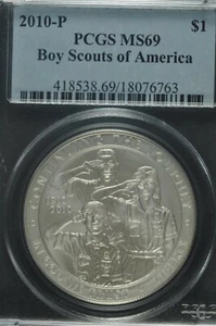 2010 P Boy Scouts Silver Commemorative Dollar MS69 PCGS - Picture 1 of 2