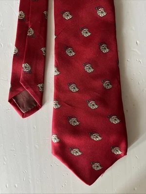 John Henry for Dillard's 男式丝绸领带,红色带圣诞老人头,3 1/2 宽 — 第 1/4 张图片