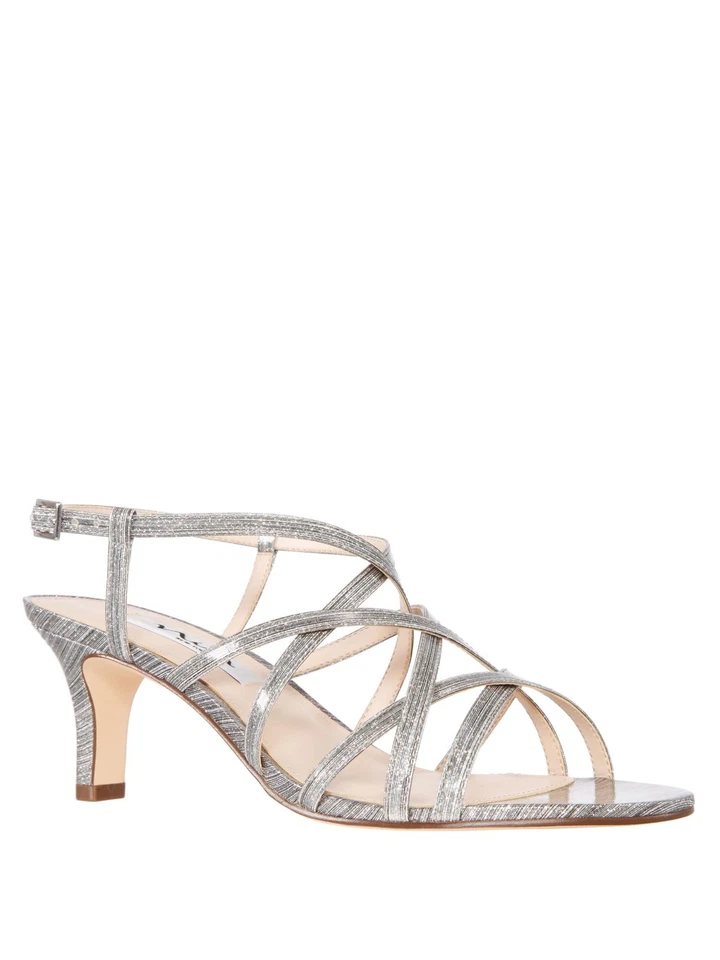 NINA NEW YORK Womens Silver Neptune Almond Toe Kitten Heel Slingback Sandal 5 W