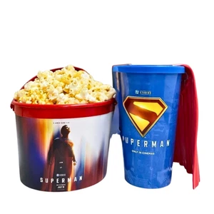 Superman Movie 2025 Popcorn Bucket 64oz & Cup with Cape 32oz Limited Cinema New - Picture 1 of 7
