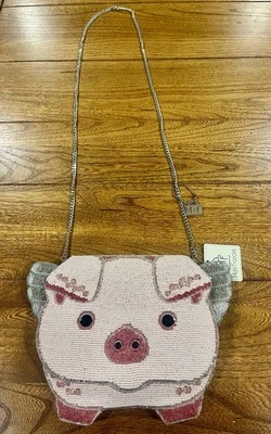 Bolso sin asas bandolera Mary Frances When pigs Fly rosa con cuentas NUEVO CON ETIQUETAS Foto 1 de 4