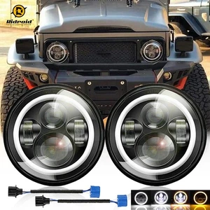 For Toyota Land Cruiser FJ40 FJ45 FJ50 FJ55 FJ60 7" Round LED Headlight DRL Pair - Picture 1 of 17