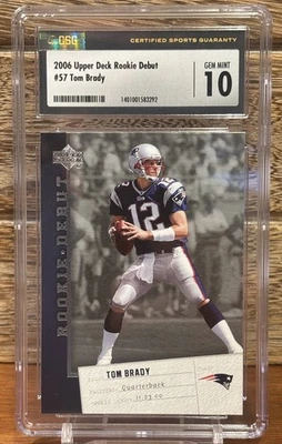 2006 Upper Deck Rookie Debut Football #57 Tom Brady CSG 10 Gem Mint Patriots HOF - Image 1 of 4