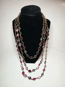 Antique Bezel Set Faceted Manganese Pink Purple Glass 83" Single Strand Necklace - Picture 1 of 10