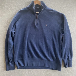 Gant Men’s 2XL Blue Cotton 1/4 Zip Jumper Knit Sweater Casual Pullover Top - Picture 1 of 15