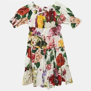 Dolce & Gabbana Kids White Floral Print Cotton Tiered Dress 3 Yrs - Picture 1 of 6