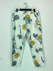 River Island White Floral Slim Fit Cropped Trousers Pockets UK14 - Picture 1 of 10