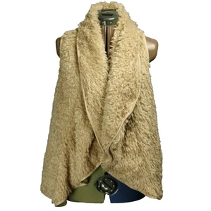 Altar'd State Faux Fur Open Front Vest Fuzzy Shaggy Pockets Lined Beige L - Picture 1 of 17