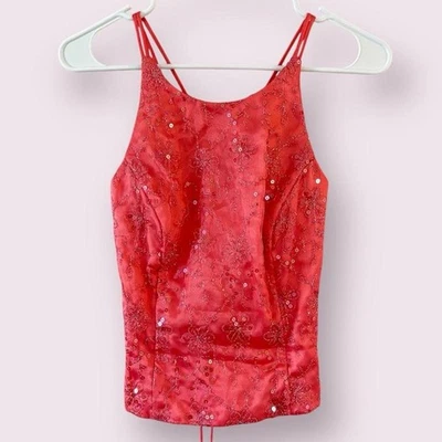 Vintage Y2K Coral Pink Beaded Sequin Corset Style Top Women’s S - Image 1 of 4