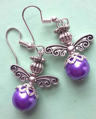ANCHO DE PEZ ALAS DE ÁNGEL ENCAJE Perla de vidrio púrpura hecho a mano #xag Foto 1 de 4