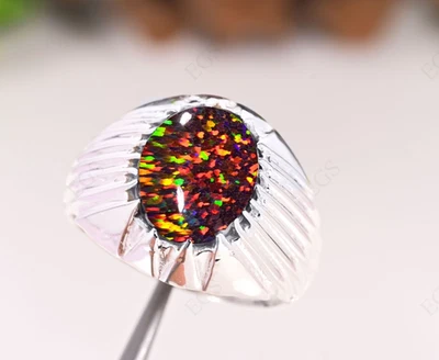 Anillo de hombre anillo de ópalo negro anillo de plata de ley 925, anillo de piedras preciosas todos los tamaños de anillo Foto 1 de 4