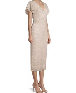 VESTIDO VAINA MIDI MANGA VOLANTES MAC DUGGAL BEAD 10810 CÓCTEL OSTRA talla 2 - Imagen 1 de 12