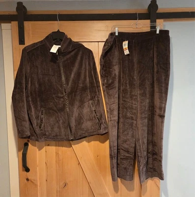 New! Charter Club Womens Plus Sz 3X Brown Velour Tracksuit Set Jacket & Pants - Image 1 of 4